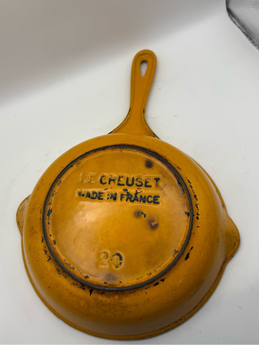 Le Creuset Double Spout Enameled Cast Iron Skillet #20 Yellow Vintage